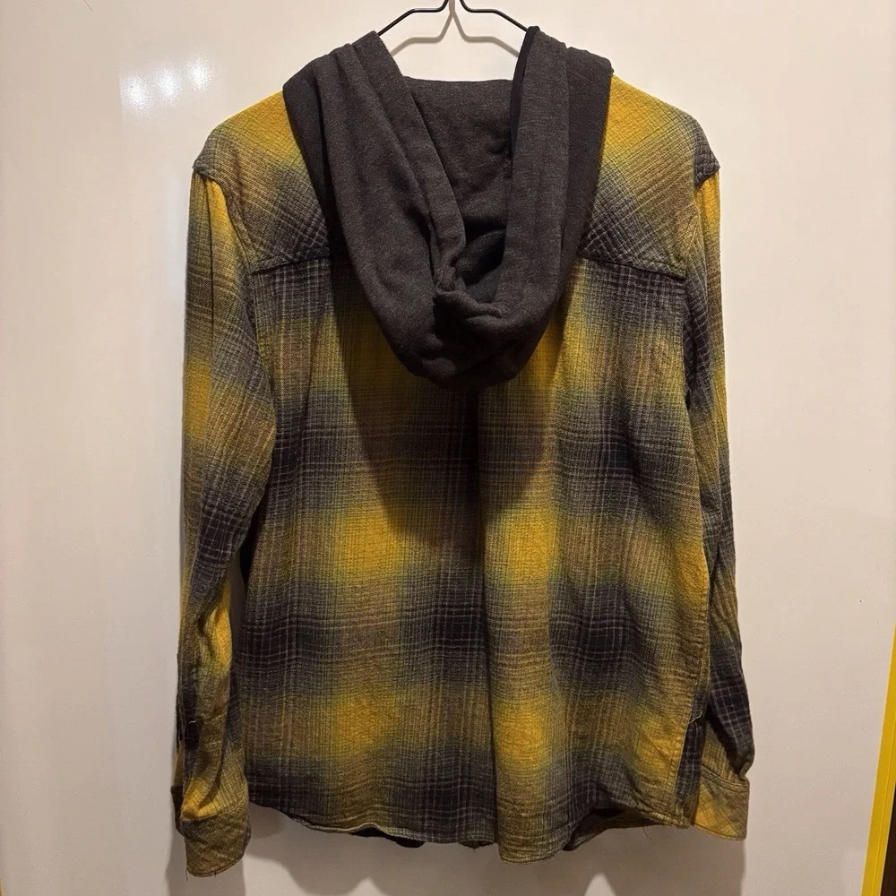 Empyre Flannel Shirt Zip Up With Hood Front‎ Pockets Side Pockets 38